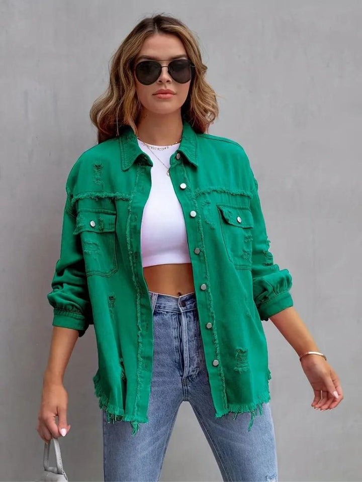 Marly | Oversized Dames Denim Jas-Zomer Jassen-Calora-Oranje-S-Calora