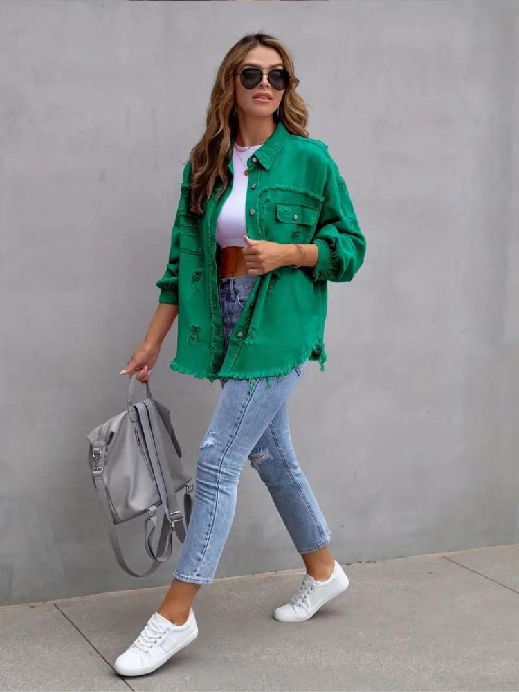 Marly | Oversized Dames Denim Jas-Zomer Jassen-Calora-Oranje-S-Calora