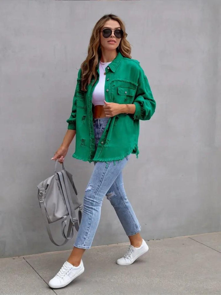 Marly | Oversized Dames Denim Jas-Zomer Jassen-Calora-Oranje-S-Calora
