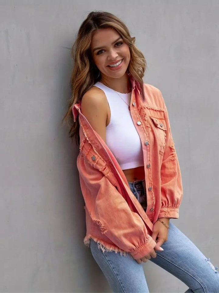 Marly | Oversized Dames Denim Jas-Zomer Jassen-Calora-Oranje-S-Calora