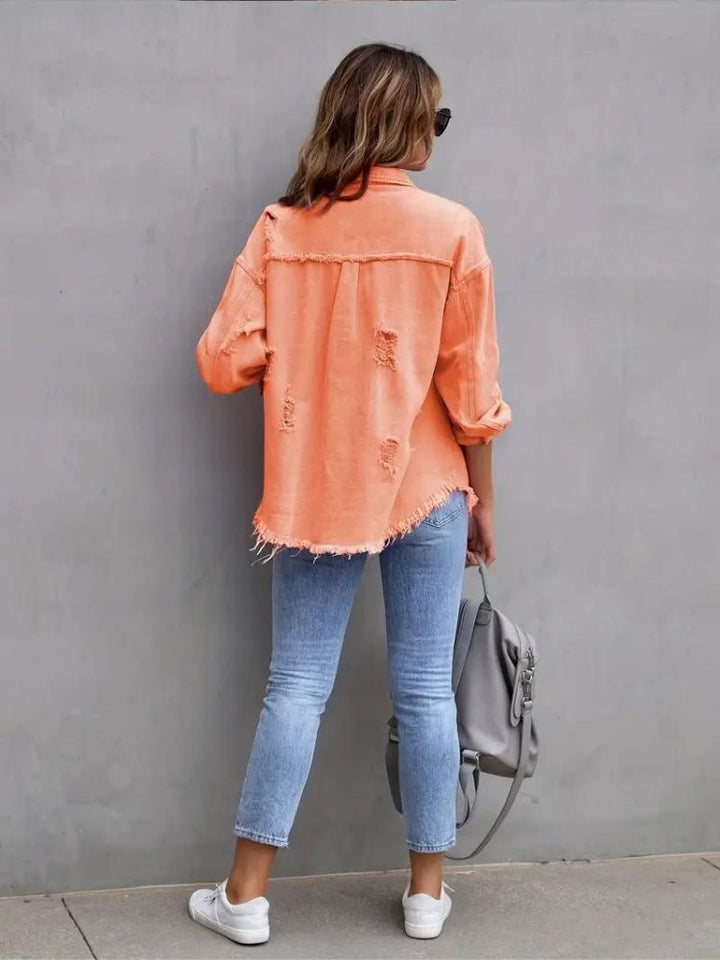 Marly | Oversized Dames Denim Jas-Zomer Jassen-Calora-Oranje-S-Calora