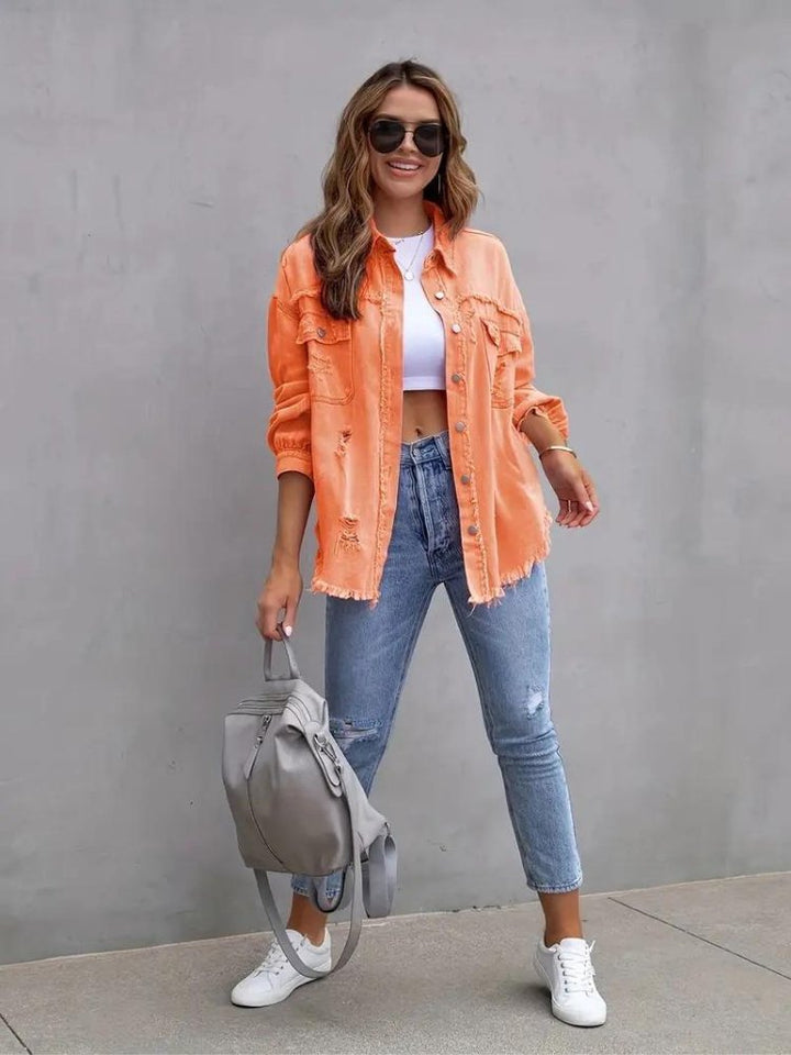Marly | Oversized Dames Denim Jas-Zomer Jassen-Calora-Oranje-S-Calora