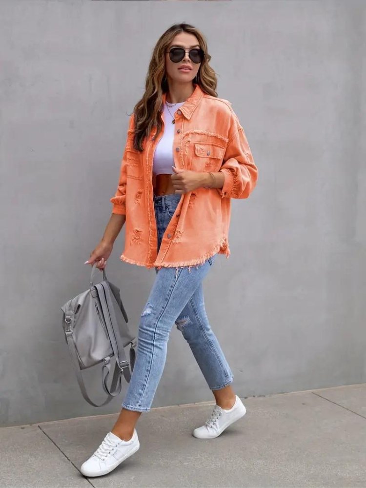 Marly | Oversized Dames Denim Jas-Zomer Jassen-Calora-Oranje-S-Calora