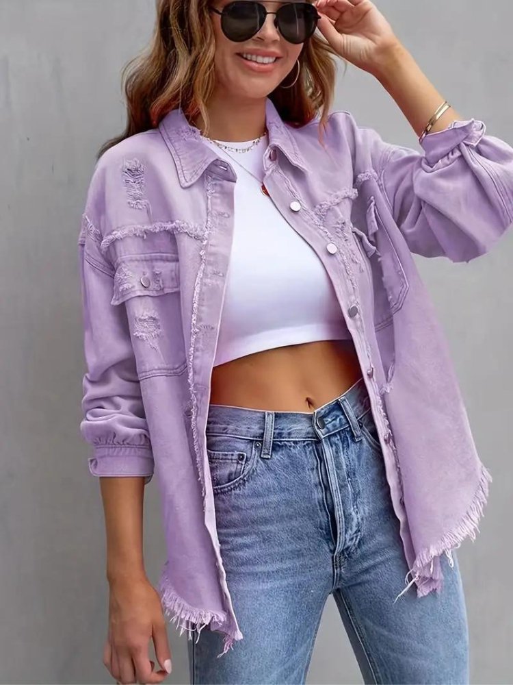 Marly | Oversized Dames Denim Jas-Zomer Jassen-Calora-Paars-S-Calora