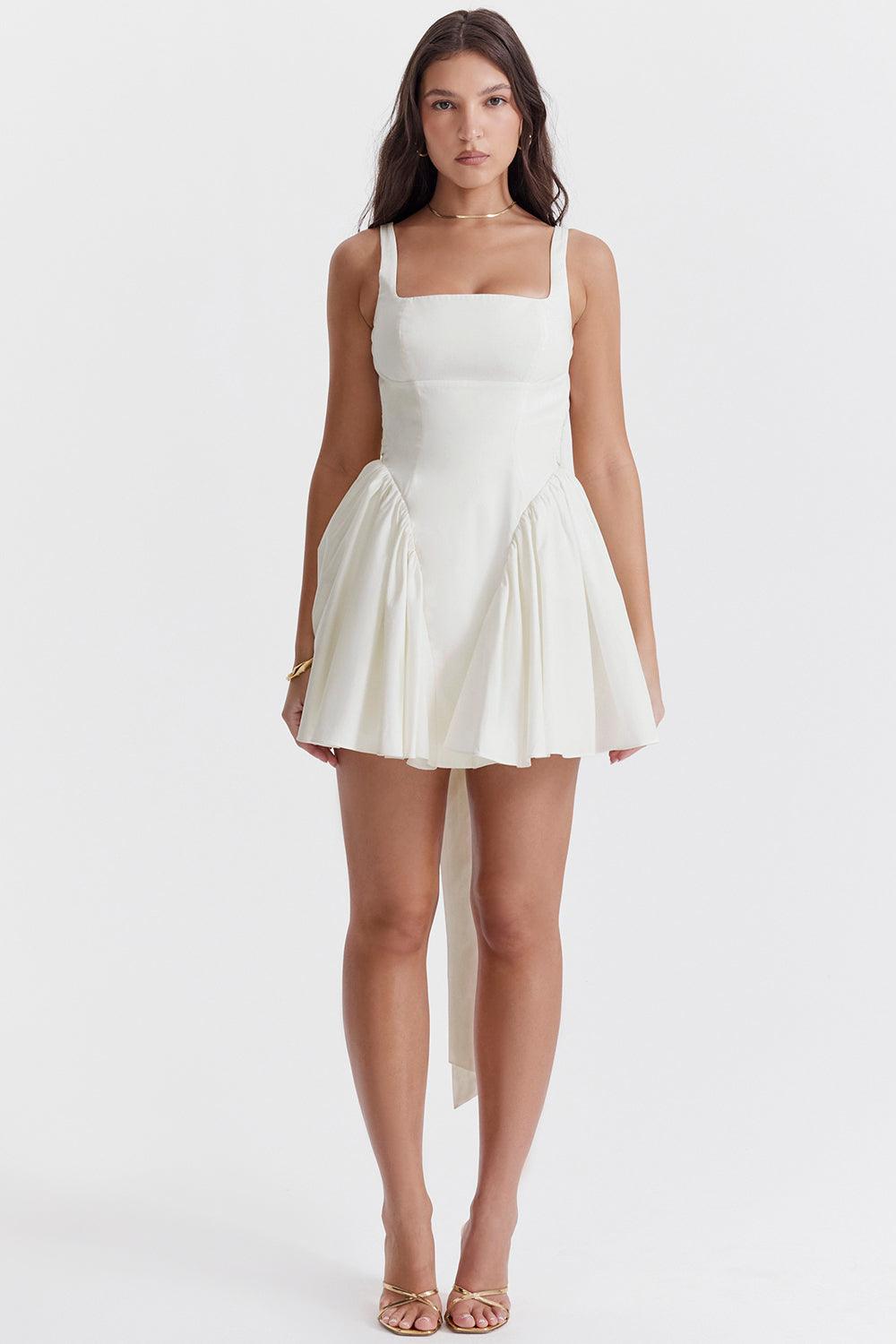 Marta | Mini Jurk met strik-Zomer Jurken-Calora-Wit-XS-Calora