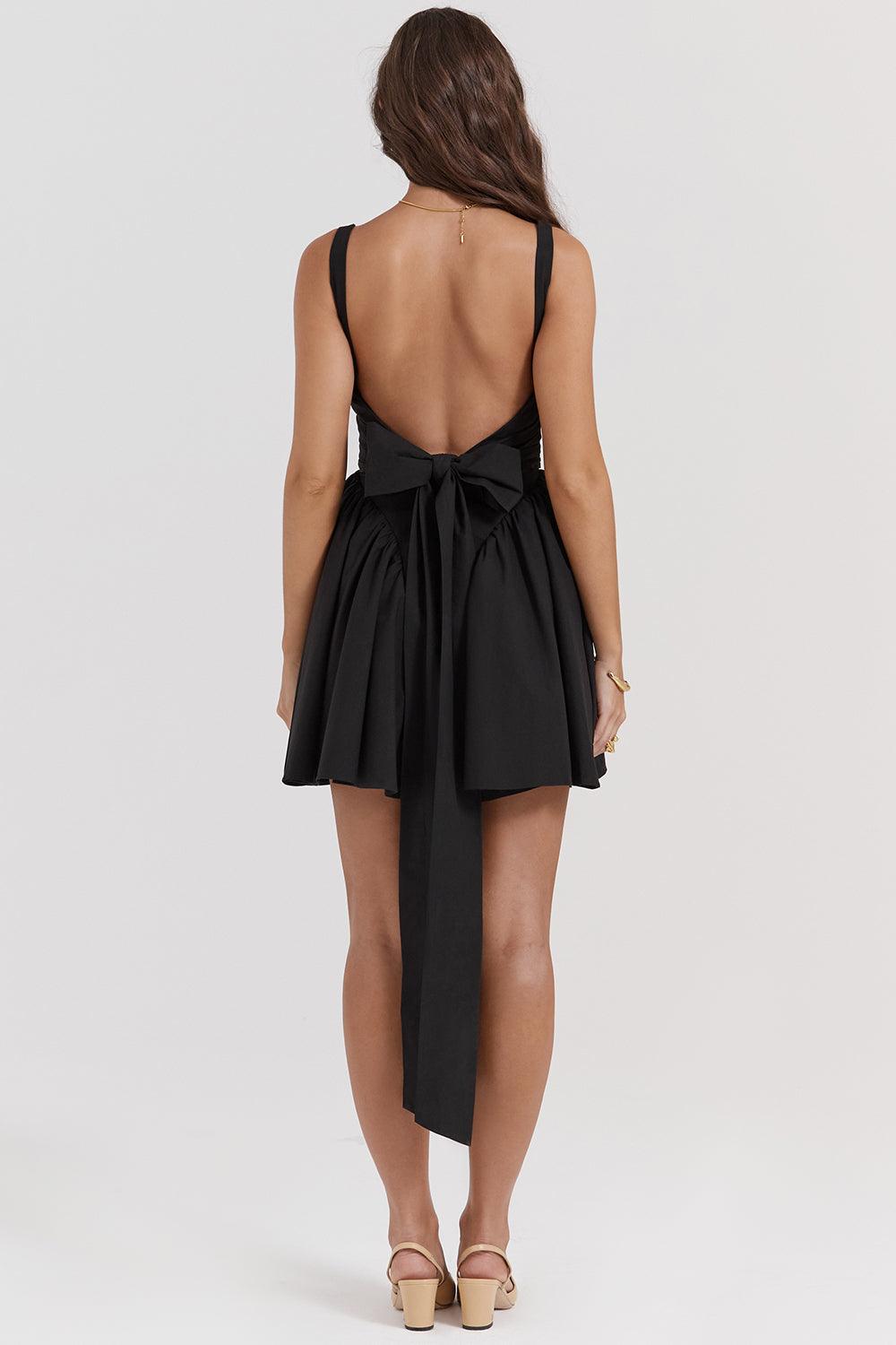 Marta | Mini Jurk met strik-Zomer Jurken-Calora-Zwart-XS-Calora