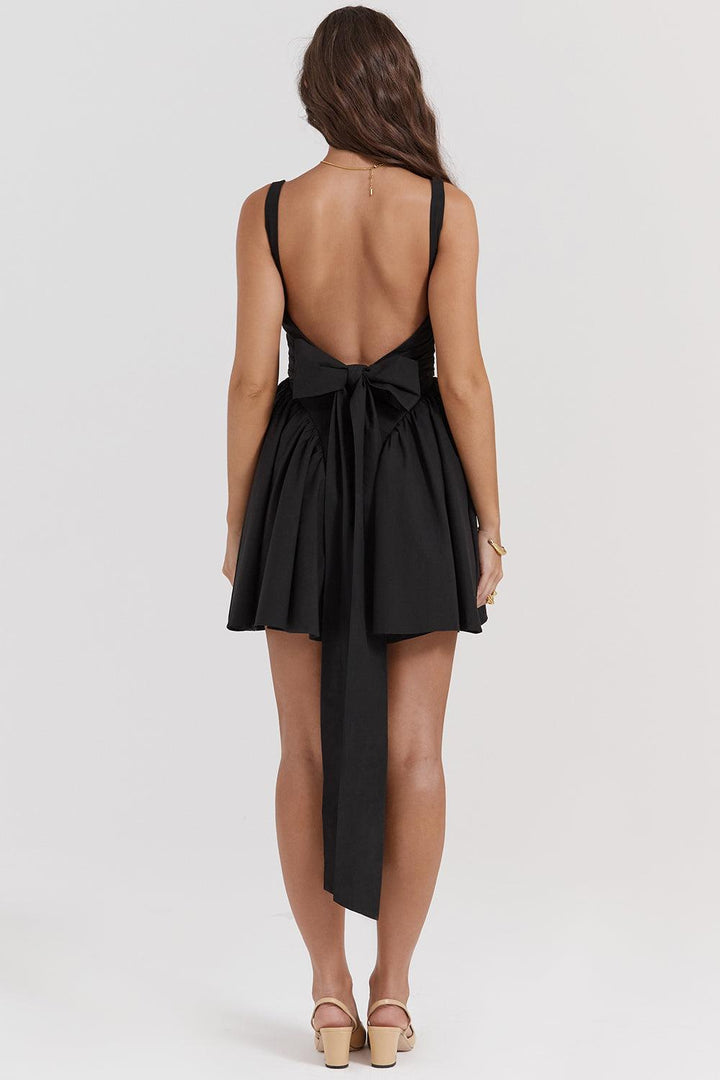 Marta | Mini Jurk met strik-Zomer Jurken-Calora-Zwart-XS-Calora