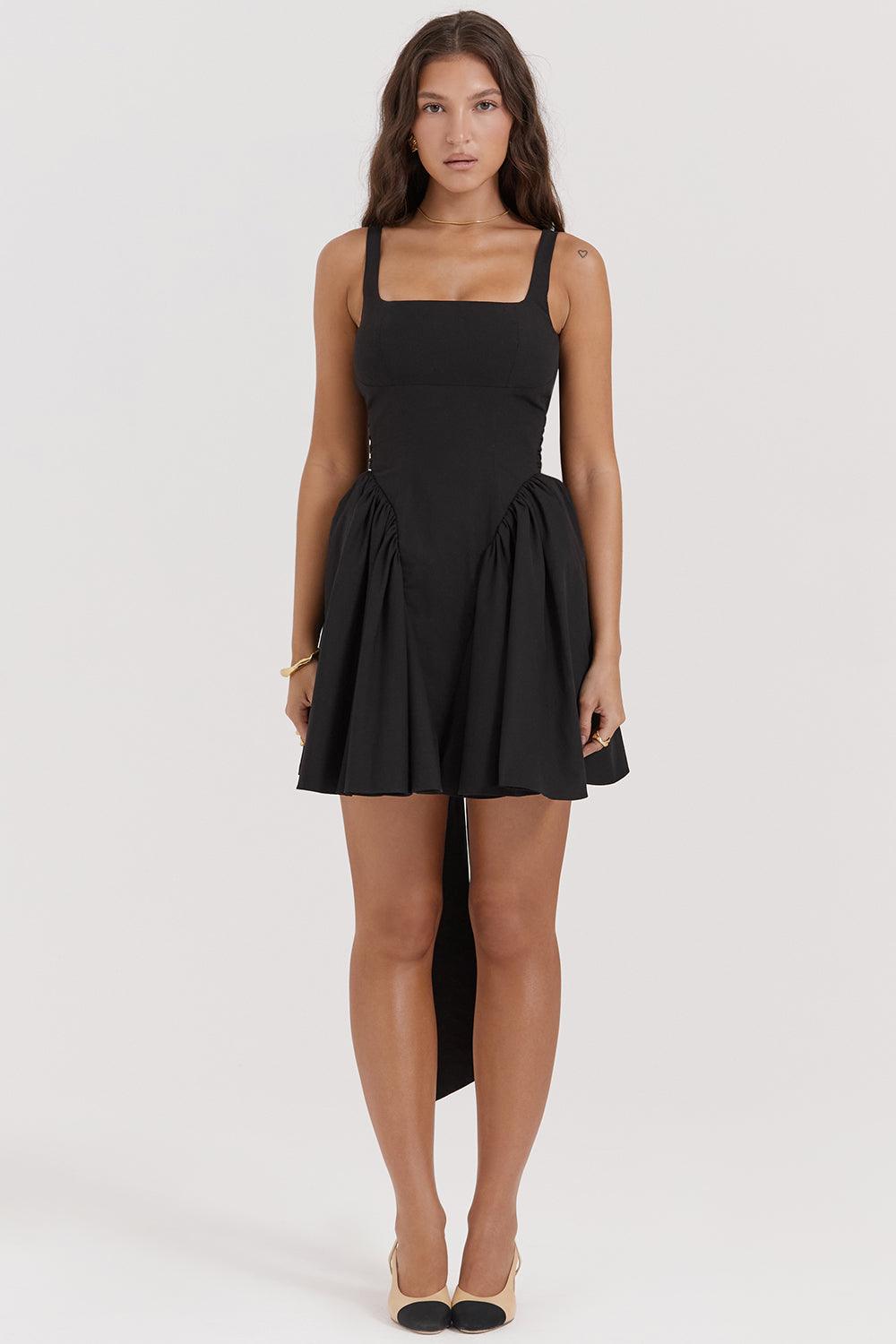 Marta | Mini Jurk met strik-Zomer Jurken-Calora-Zwart-XS-Calora
