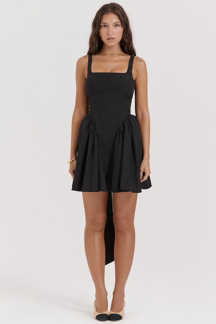 Marta | Mini Jurk met strik-Zomer Jurken-Calora-Zwart-XS-Calora