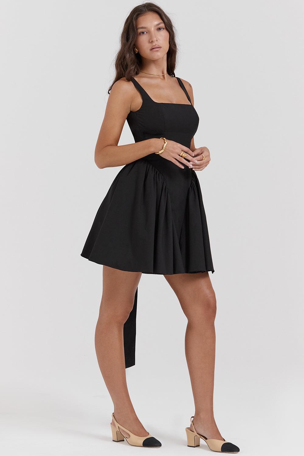 Marta | Mini Jurk met strik-Zomer Jurken-Calora-Zwart-XS-Calora