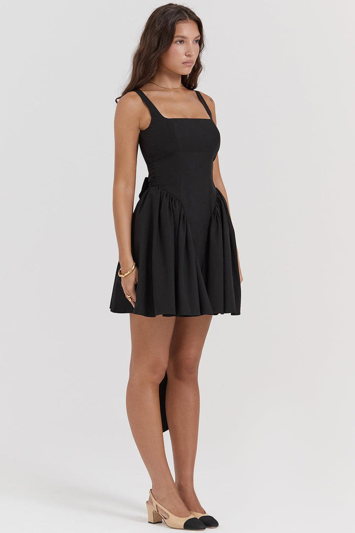 Marta | Mini Jurk met strik-Zomer Jurken-Calora-Zwart-XS-Calora