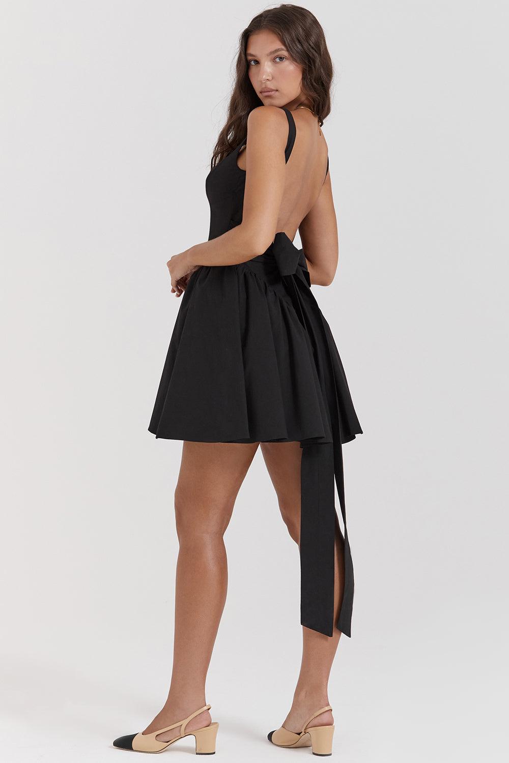 Marta | Mini Jurk met strik-Zomer Jurken-Calora-Zwart-XS-Calora