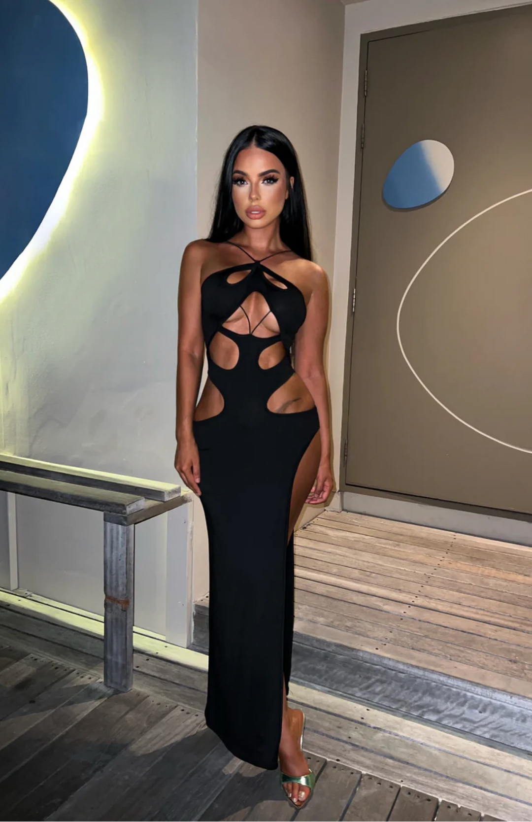 CALORA_ Maxi Jurk Halter Hals Cutouts Zijsplit Chic Damesjurk