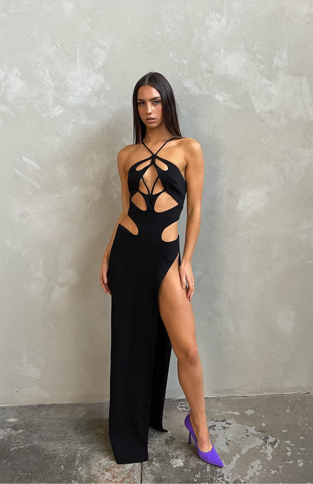 CALORA_ Maxi Jurk Halter Hals Cutouts Zijsplit Chic Damesjurk