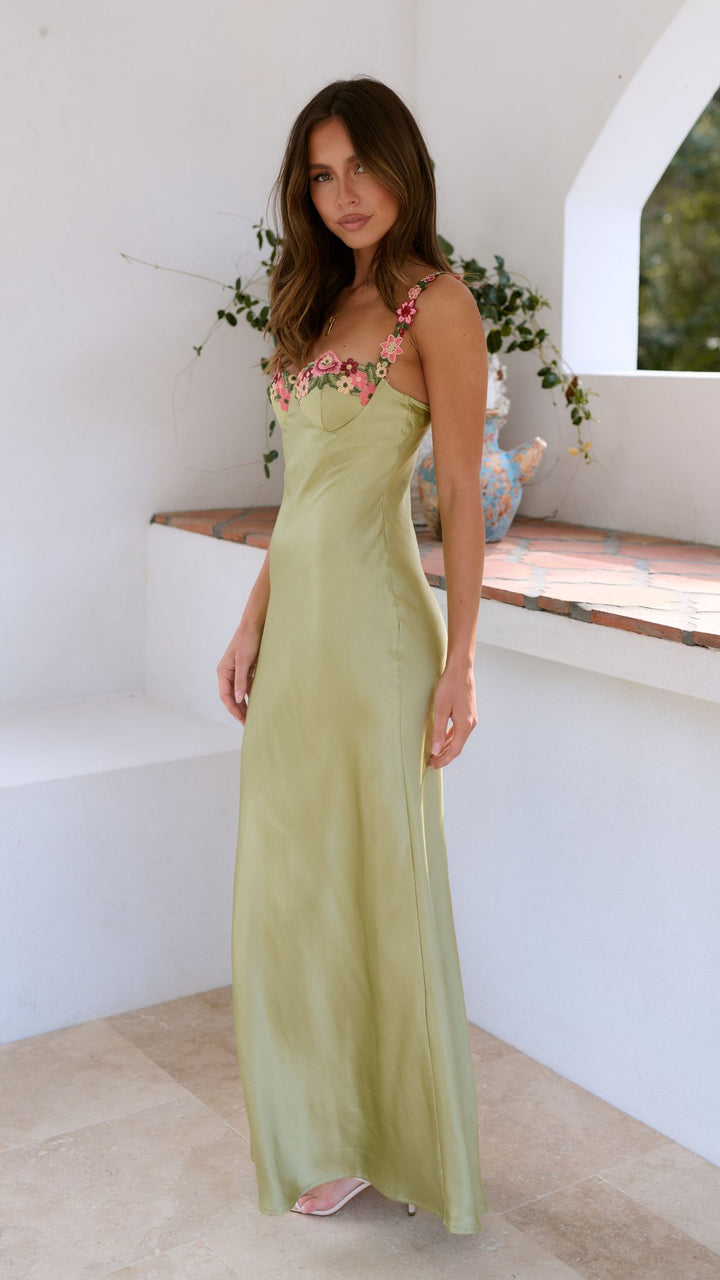 Maxi Jurk Met Bloemendetail En Vloeiende Roklijn Voor Feest-Zomer Jurken-Calora-8 - 10 (S)-Calora