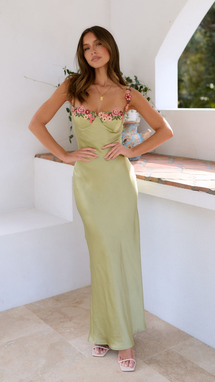 Maxi Jurk Met Bloemendetail En Vloeiende Roklijn Voor Feest-Zomer Jurken-Calora-8 - 10 (S)-Calora