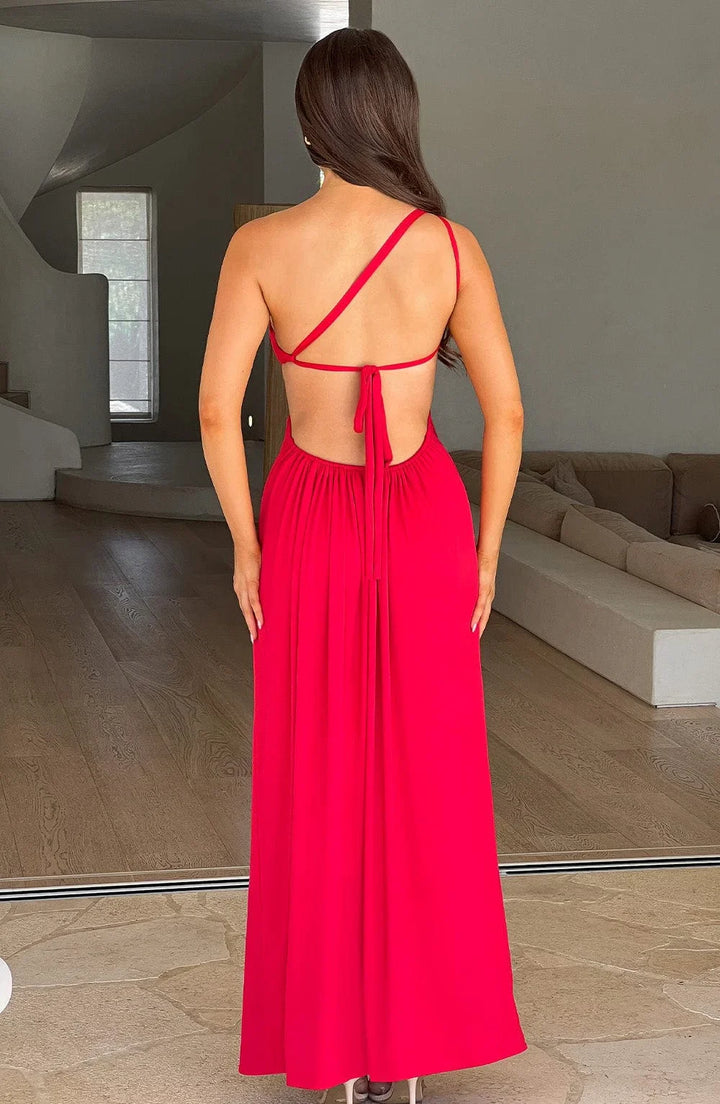 Maxi Jurk Met Een Split Elegant Comfortabele Avondjurk-Zomer Jurken-Calora-Rood-2 - 4 (XS)-Calora