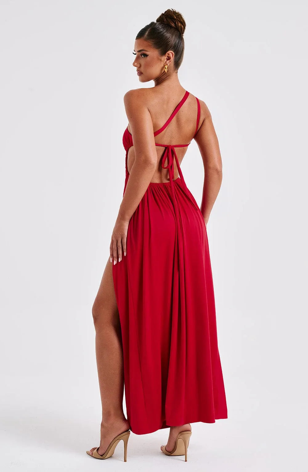 Maxi Jurk Met Een Split Elegant Comfortabele Avondjurk-Zomer Jurken-Calora-Rood-2 - 4 (XS)-Calora