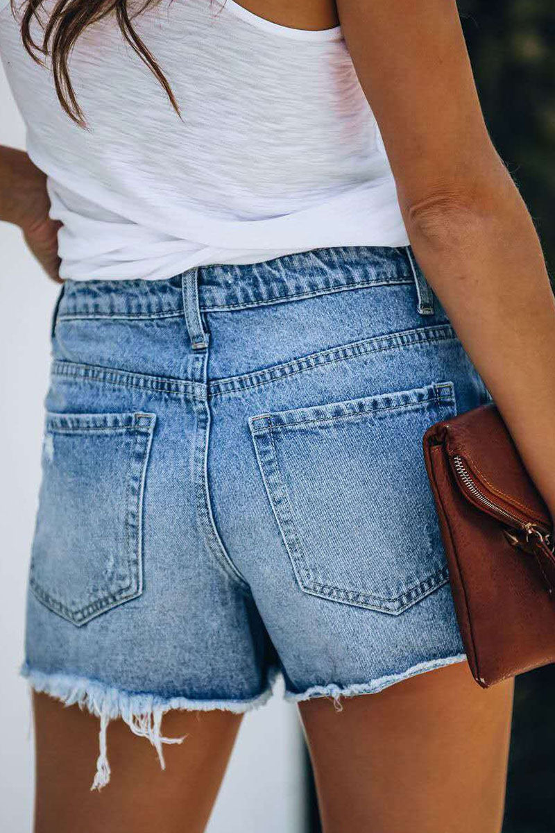 Maya - mode casual street gescheurde normale denim-Wijde Broeken-Calora-Blauw-S-Calora