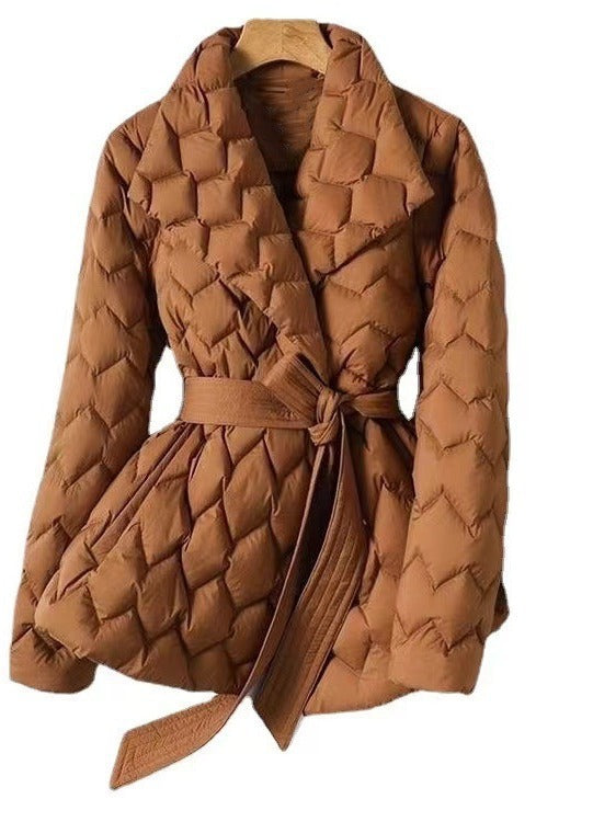 Melania | Gewatteerde winterjas voor dames met strikceintuur-Zomer Jassen-Calora-Karamel-S-Calora