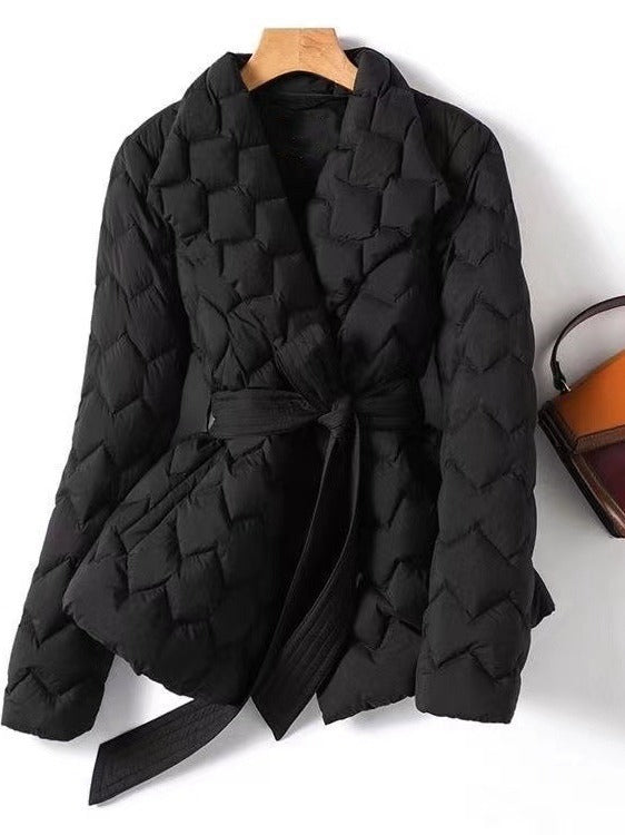 Melania | Gewatteerde winterjas voor dames met strikceintuur-Zomer Jassen-Calora-Zwart-S-Calora