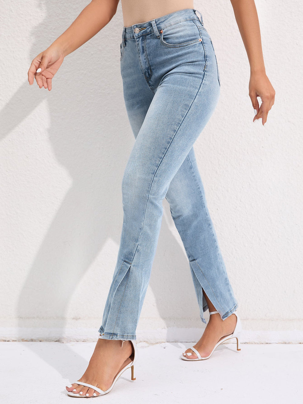 Melis | Spijkerbroek met split en middelhoge taille-Pantalons-Calora-S-Calora