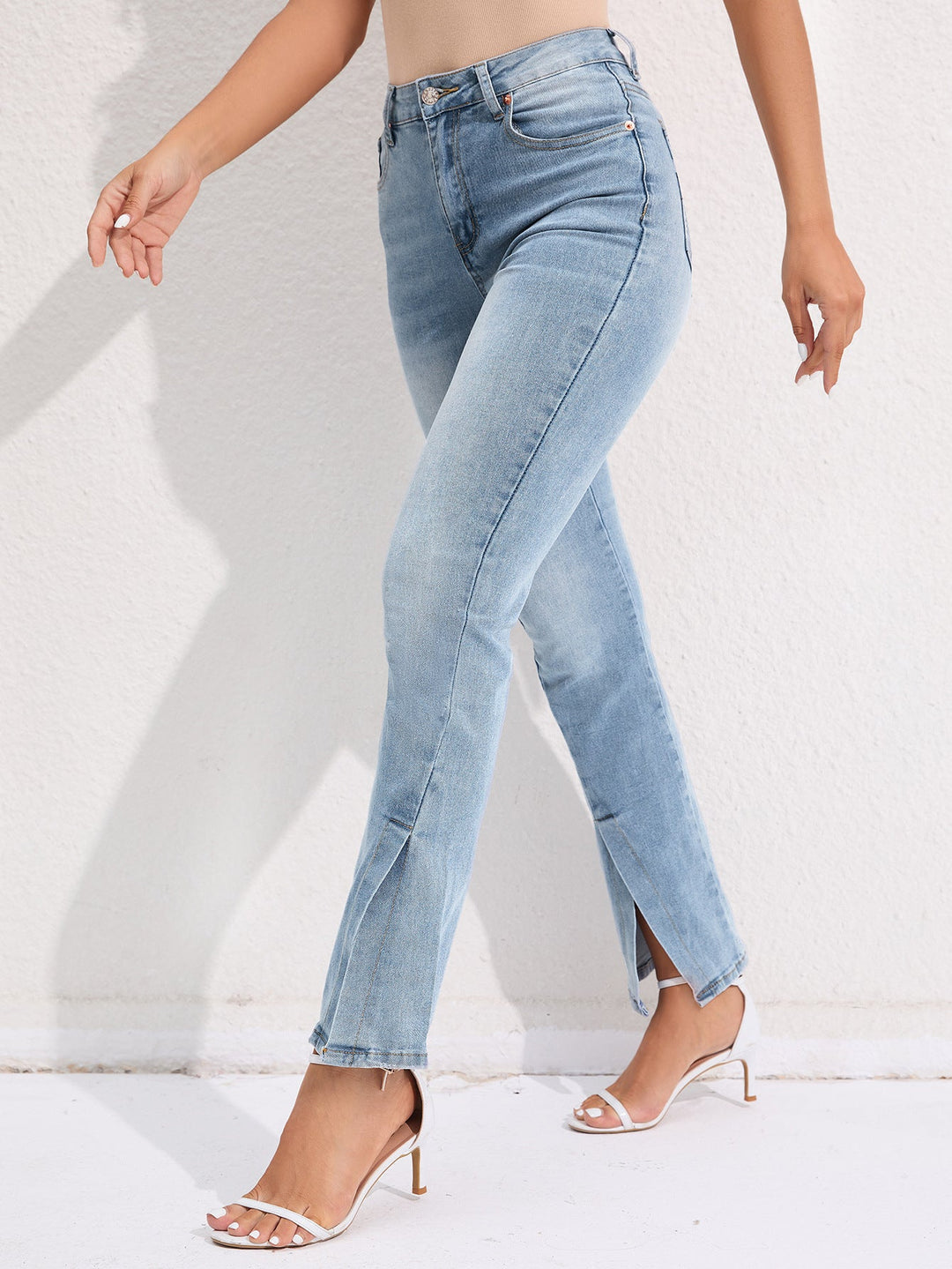 Melis | Spijkerbroek met split en middelhoge taille-Pantalons-Calora-S-Calora