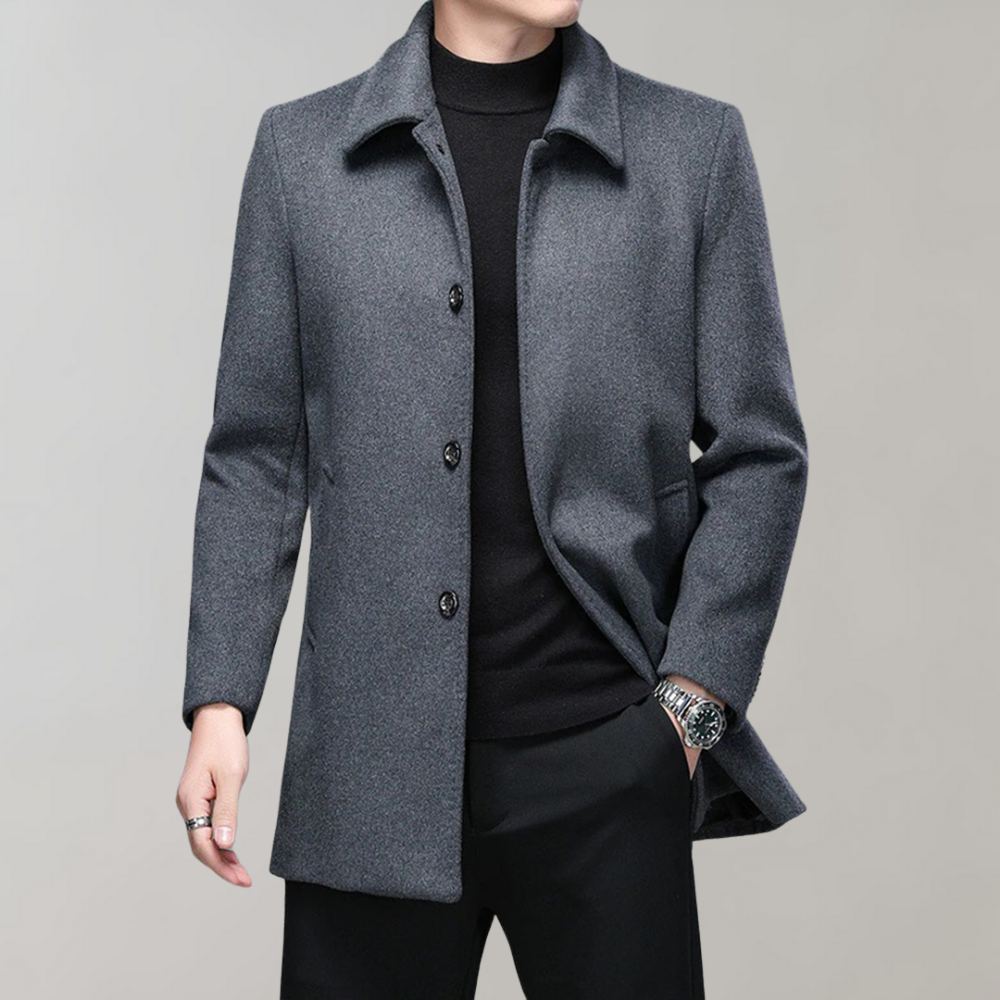 Micha | Premium winterjas wolblend met knopen-Zomer Jassen-Calora-Lichtgrijs-S-Calora