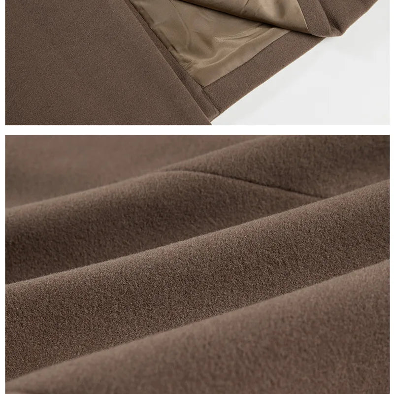 Milan | Herfst Winter Wollen Middellange Overjas Dubbele knopen-Zomer Jassen-Calora-Bruin-M-Calora