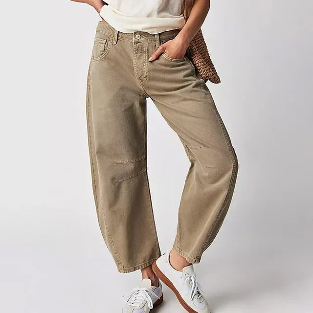Milena | Spijkerbroek jeans met wijde pijpen en een lage taille-Wijde Broeken-Calora-Beige-S-Calora