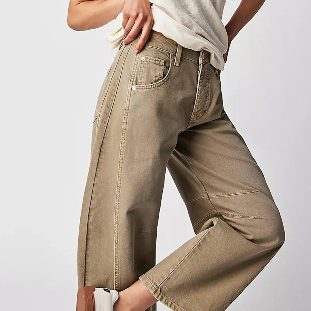 Milena | Spijkerbroek jeans met wijde pijpen en een lage taille-Wijde Broeken-Calora-Bruin-S-Calora