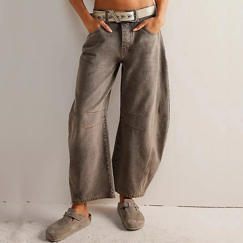 Milena | Spijkerbroek jeans met wijde pijpen en een lage taille-Wijde Broeken-Calora-Bruin-S-Calora