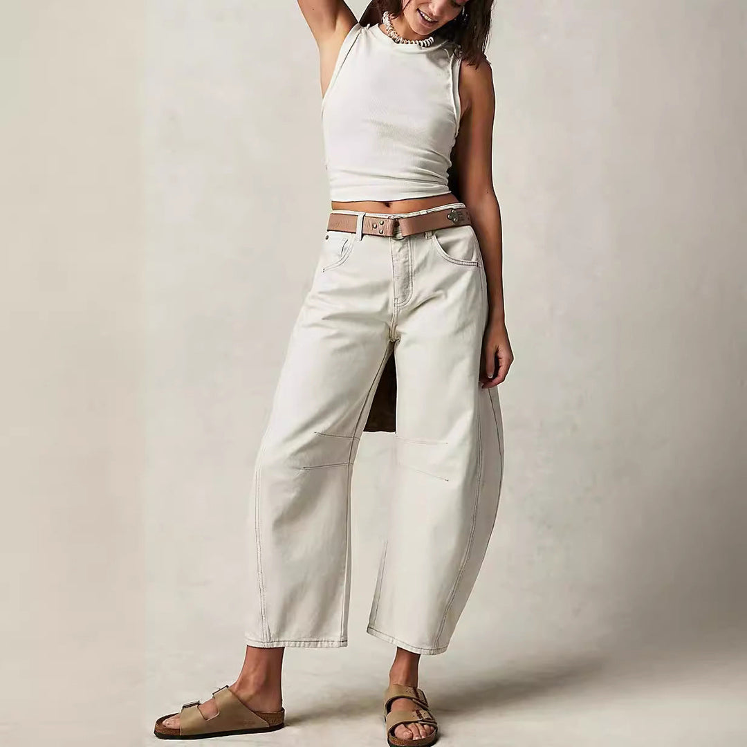 Milena | Spijkerbroek jeans met wijde pijpen en een lage taille-Wijde Broeken-Calora-Bruin-S-Calora