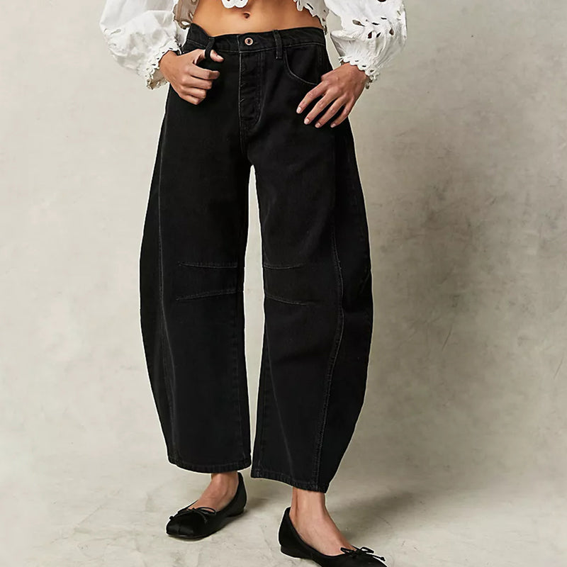 Milena | Spijkerbroek jeans met wijde pijpen en een lage taille-Wijde Broeken-Calora-Zwart-S-Calora