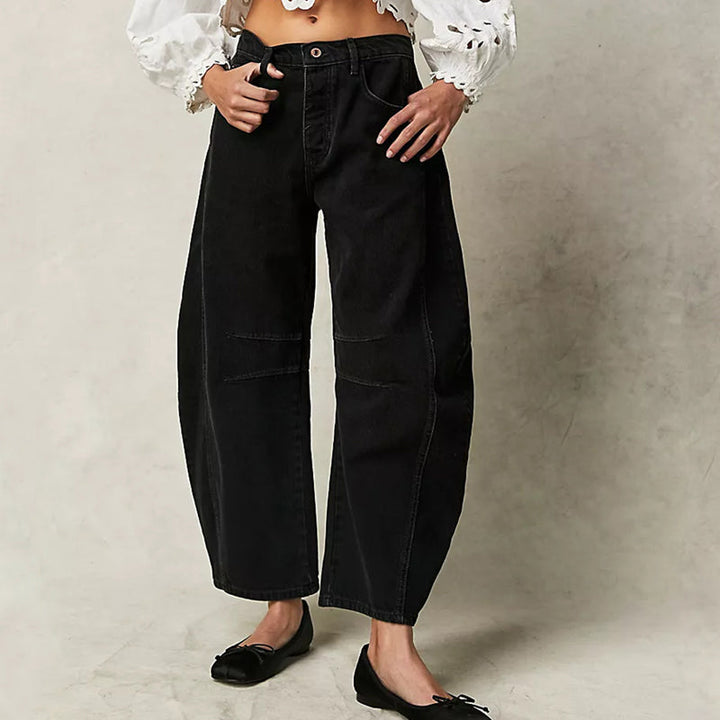 Milena | Spijkerbroek jeans met wijde pijpen en een lage taille-Wijde Broeken-Calora-Zwart-S-Calora