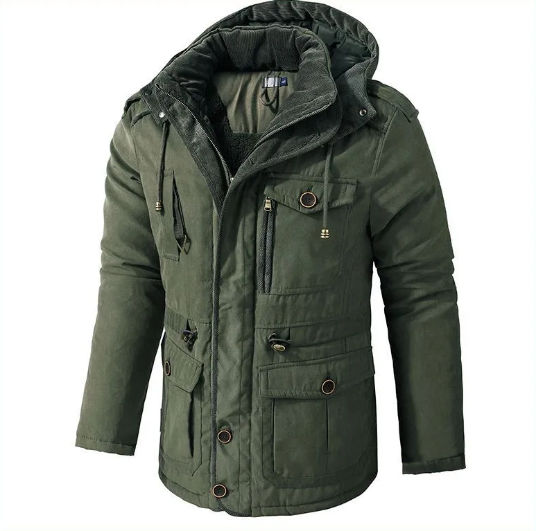CALORA_ Militaire Parka met warme voering en capuchon