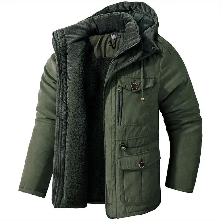 CALORA_ Militaire Parka met warme voering en capuchon