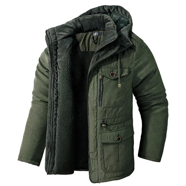 CALORA_ Militaire Parka met warme voering en capuchon