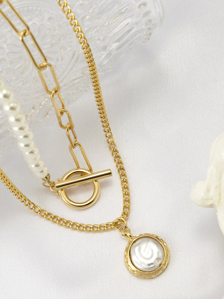 Minera | Parel hanger Ketting set-Kettingen-Calora-Goud-One Size-Calora
