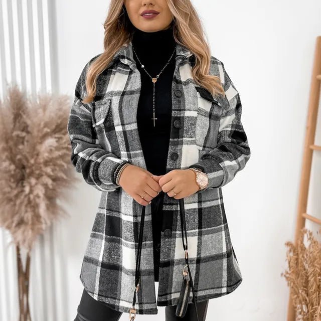 Minerva | Stijlvolle geruite Blazer Jas-Blazers & Vesten-Calora-Black-S-Calora