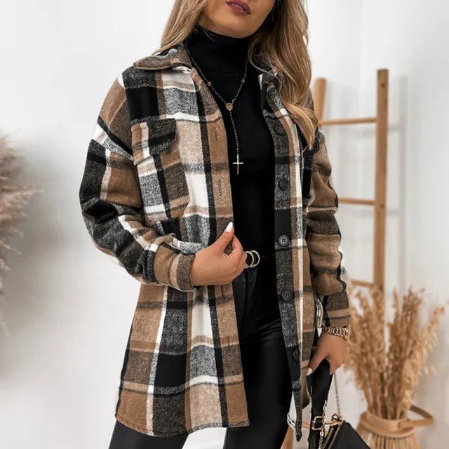 Minerva | Stijlvolle geruite Blazer Jas-Blazers & Vesten-Calora-Bruin-S-Calora