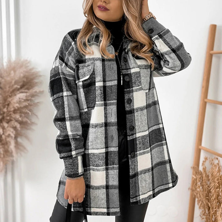 Minerva | Stijlvolle geruite Blazer Jas-Blazers & Vesten-Calora-Bruin-S-Calora