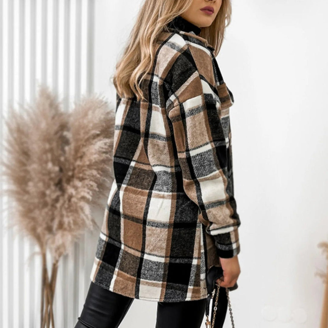 Minerva | Stijlvolle geruite Blazer Jas-Blazers & Vesten-Calora-Bruin-S-Calora