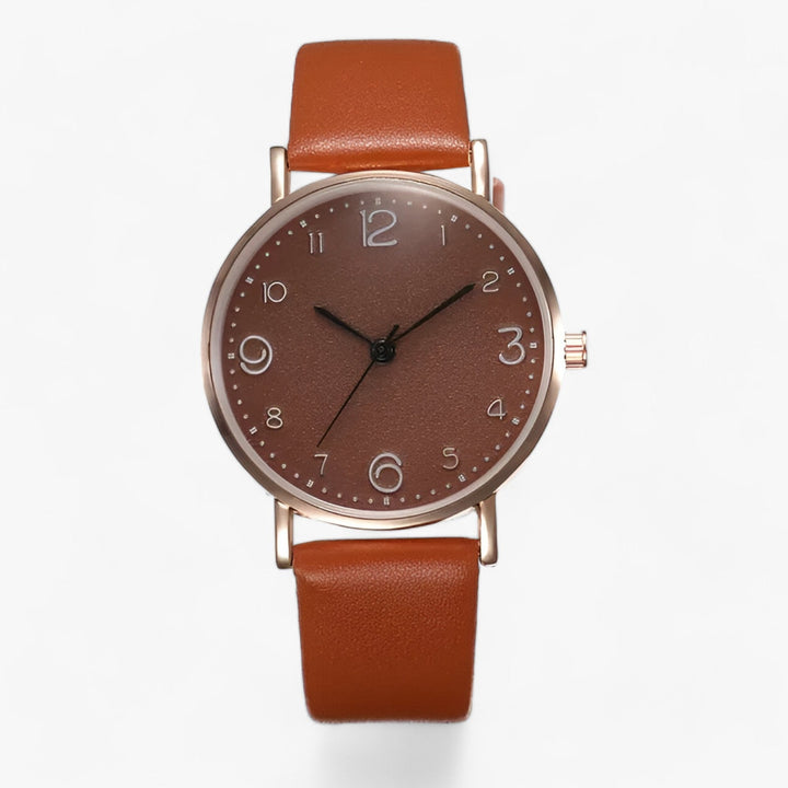 Minimalistische Ronde Horloge leren band-Horloges-Calora-Bruin-Calora