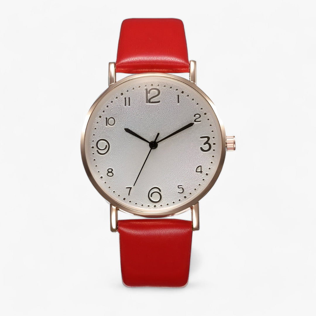 Minimalistische Ronde Horloge leren band-Horloges-Calora-Rood-Calora