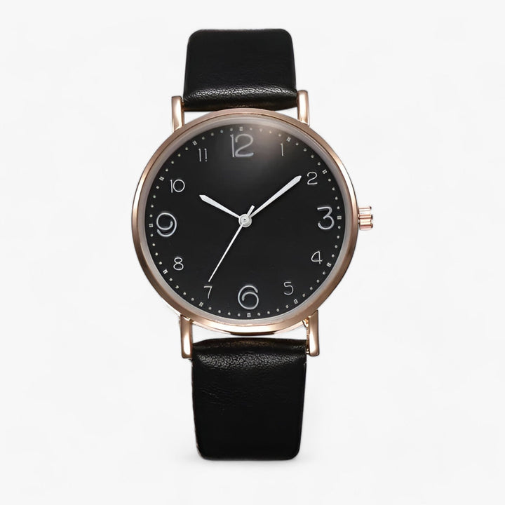 Minimalistische Ronde Horloge leren band-Horloges-Calora-Zwart-Calora