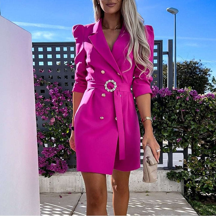 Mirabel | Blazerjurk met ceintuur-Blazers & Vesten-Calora-Roze-S-Calora
