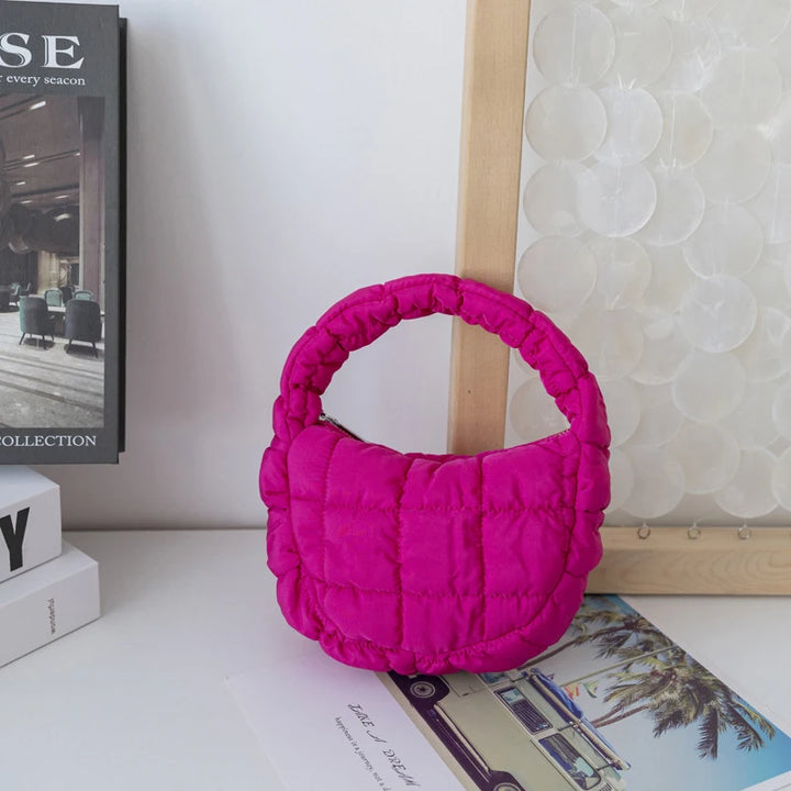 CALORA_ Mode Mini Puffer Draagtas Elegante Paarse Gewatteerde Telefoontas