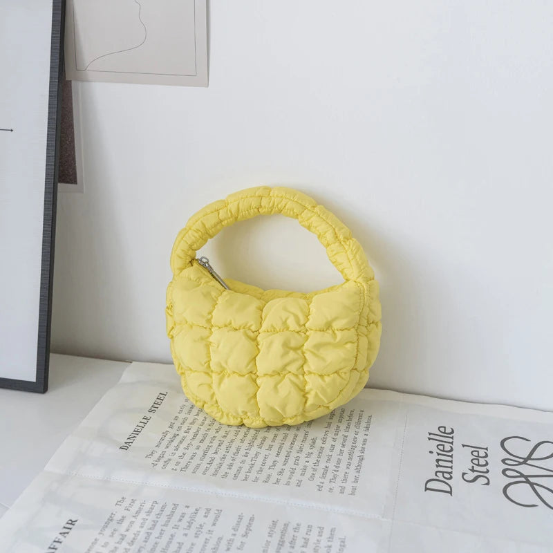 CALORA_ Mode Mini Puffer Draagtas Elegante Paarse Gewatteerde Telefoontas