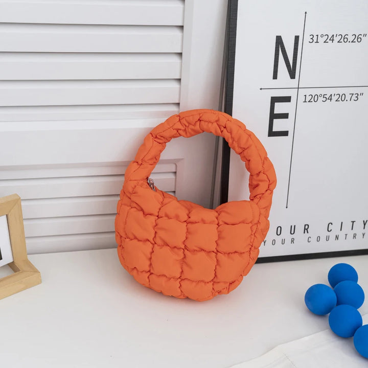 CALORA_ Mode Mini Puffer Draagtas Elegante Paarse Gewatteerde Telefoontas